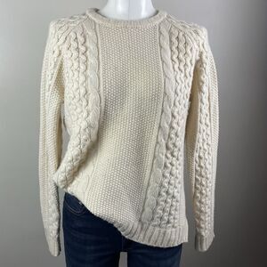 Joan Vass Women M Ivory Wool Blend Cable Knit Sweater Grandpa Cozy Preppy Boho